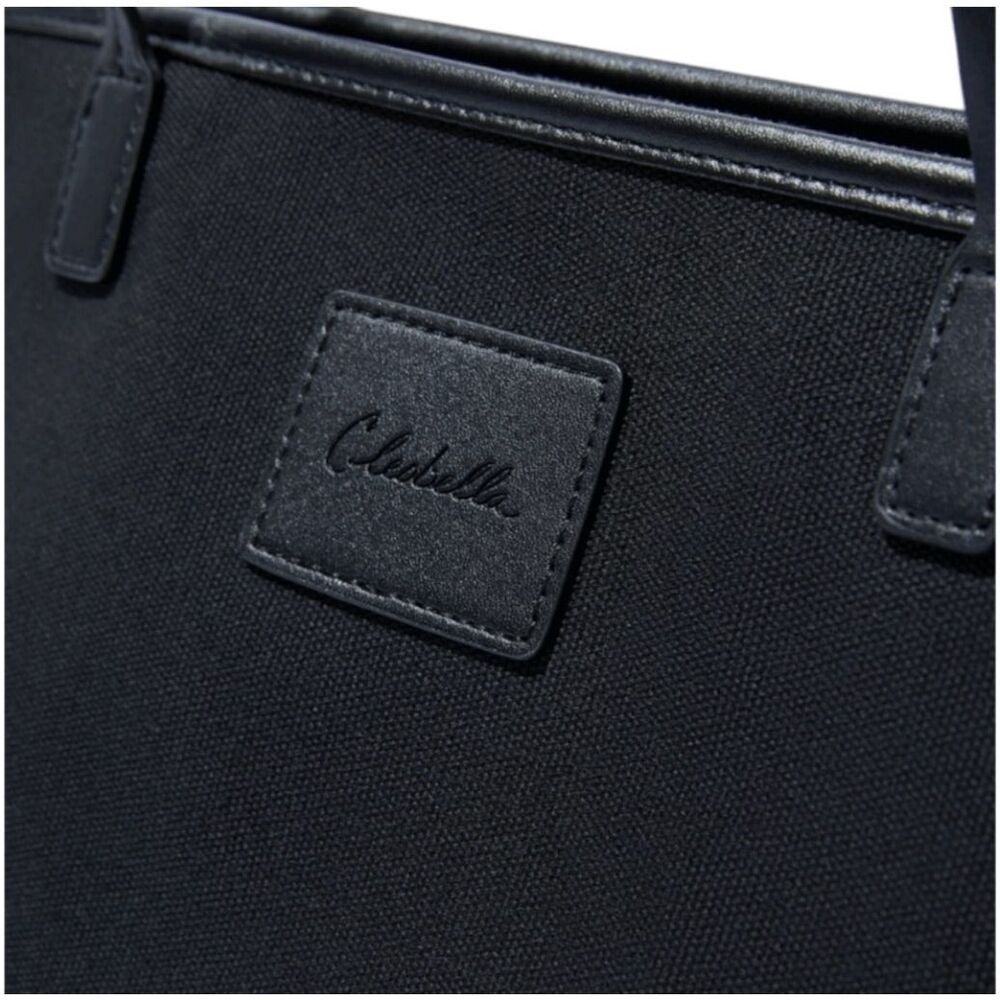 NWT Cleobella Canvas Vegan Leather Straps Zip Top Black Tote Hand Bag Large - Picture 2 of 5